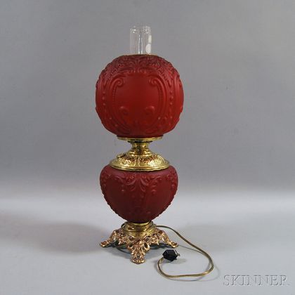 Late Victorian Red Molded Glass Kerosene Lamp