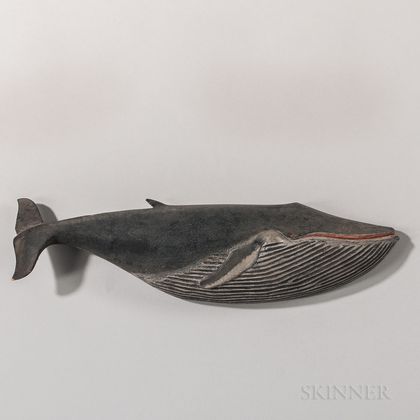 Carved and Painted Wooden Blue Whale Plaque