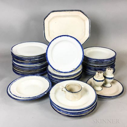 Fifty-two Leeds Blue-rimmed Ceramic Items