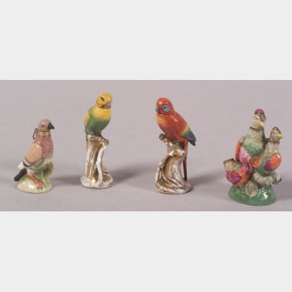 Four Small Continental Bird-form Porcelain Perfumes