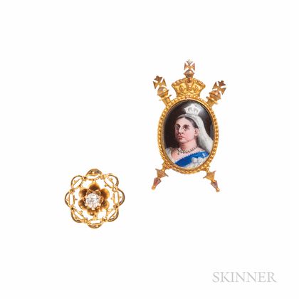 Antique 18kt Gold and Enamel Stickpin Depicting Queen Victoria