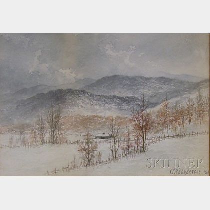 Framed Watercolor on Paper/board Winter Landscape by Charles Wesley Sanderson (American, 1835-1905)