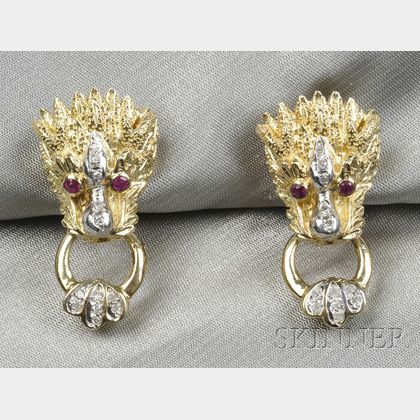 14kt Gold, Ruby, and Diamond Earclips