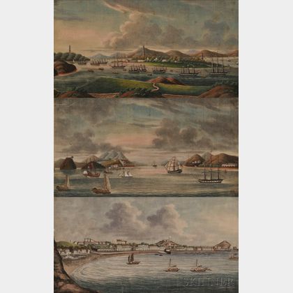 Chinese School, 19th Century Lot of Three Works Depicting Chinese Port Scenes: Macao From the South Looking North, Wampoa Anchorage,...