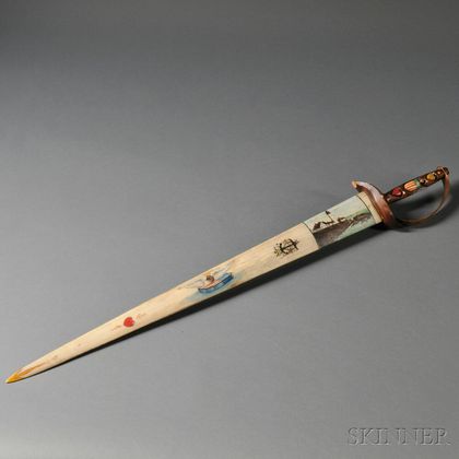 Scrimshaw Polychrome Paint-decorated Swordfish Sword