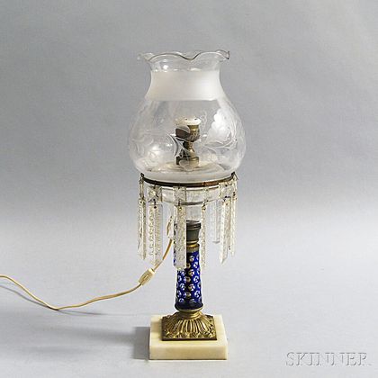 Cobalt Cut-to-clear Glass Oil Lamp