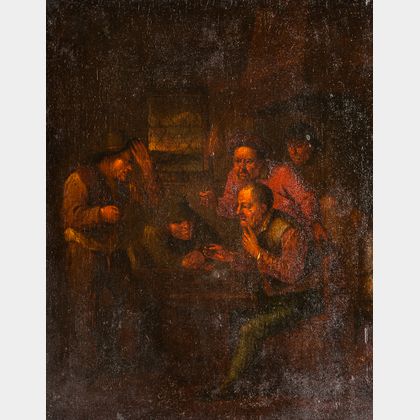 School of Egbert van Heemskerck the Younger (Dutch, 1676-1744) Men Clustered at a Tavern Table, Reacting in Surprise