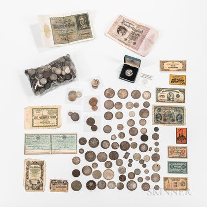 Large Group of Early World Coins and Currency