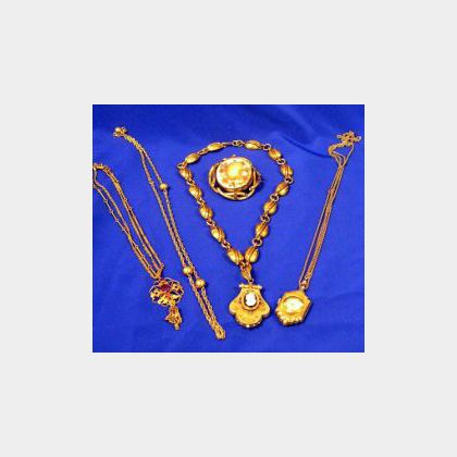 Group of Victorian and Victorian-style Gold-filled Brooch, Necklaces, Etc. 