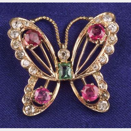 Diamond and Gem-set Butterfly Brooch