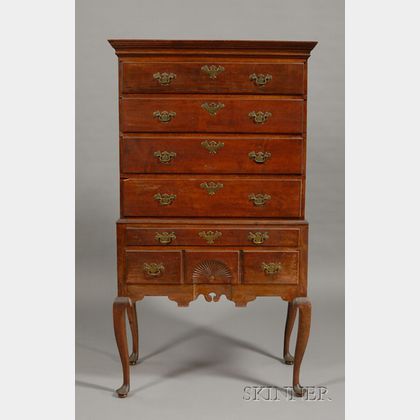 Queen Anne Maple and Cherry Carved High Chest of Drawers
