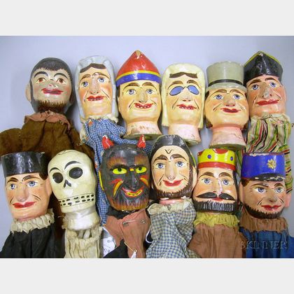 Group of Polychrome Painted Wood Punch and Judy Puppets