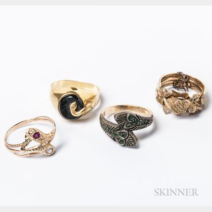 Three Snake Rings and a Stacking Fish Ring