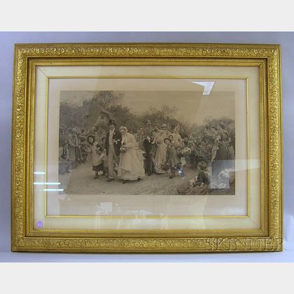 Large Victorian Gilt-gesso and Wood Framed Engraving A Village Wedding