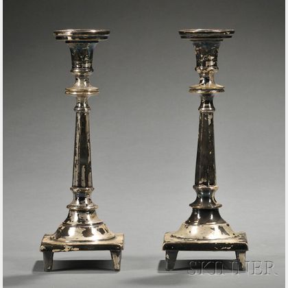 Pair of Silvered Bronze Candlesticks