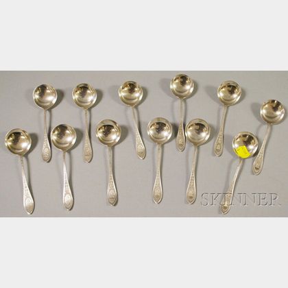 Set of Twelve Whiting "Adam" Sterling Silver Bouillon Spoons