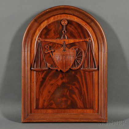 Mahogany Carved Plaque with American Symbols