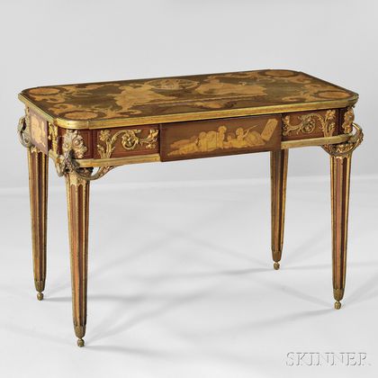 Louis XVI-style Gilt-bronze Fruitwood Marquetry Table