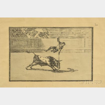 Two Framed Goya Print Facsimiles: Tauromachia and "Bull Fight."