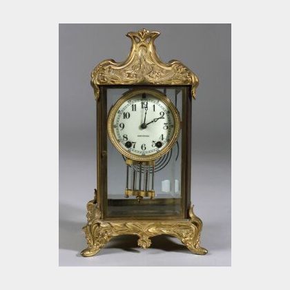 Art Nouveau-style Gilt Metal Mantel Clock