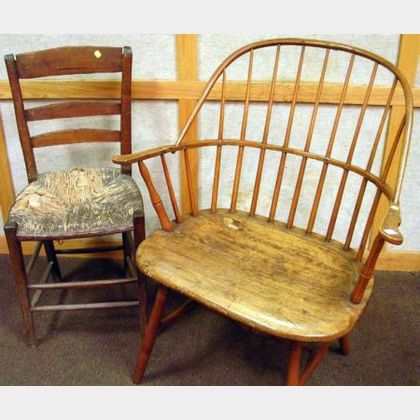 Windsor Ash and Pine Sack-back Armchair and a Primitive Slat-back Side Chair. 