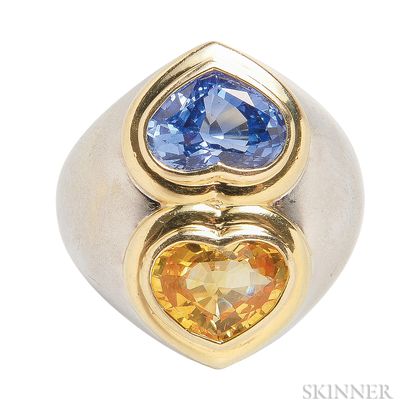 18kt Bicolor Gold and Sapphire Heart Ring