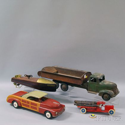 Four Painted Wood and Pressed Metal Toys