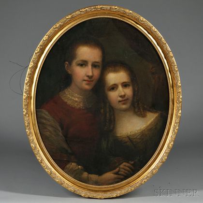 Anglo-American School, 19th Century Double Portrait of Sisters