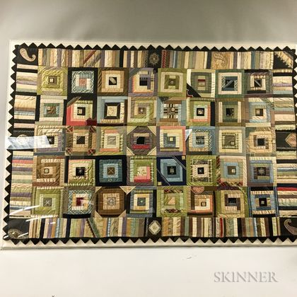 Framed Log Cabin and Pieced Cotton Baby Blocks Quilt