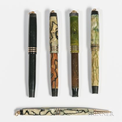 Five Parker Duofold Ring-top Pens