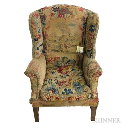 Georgian-style Tapestry-upholstered Wing Armchair