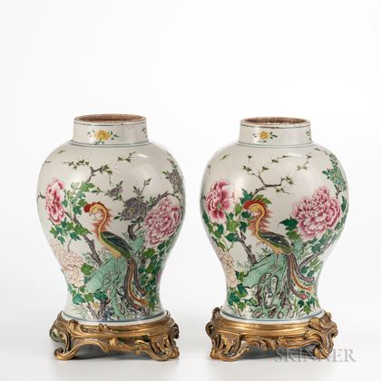 Pair of Enameled Porcelain Jars