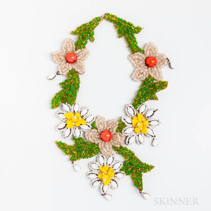 Vintage Lee Menichetti Glass Floral Bib Necklace