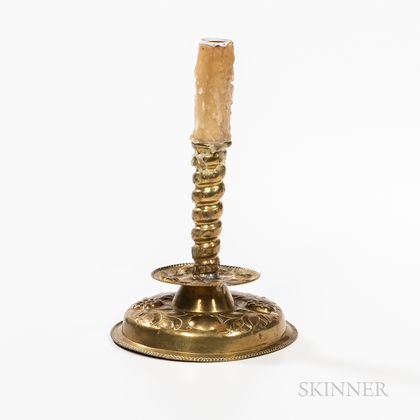 Early Pressed Brass Candlestick