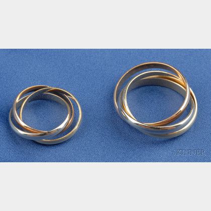 Two 18kt Tri-color Gold Rolling Rings, Cartier
