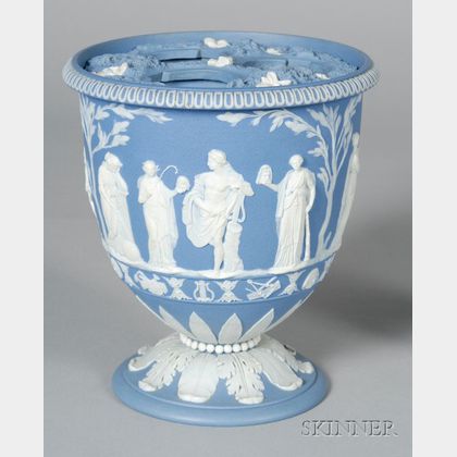 Wedgwood Solid Blue Jasper Bulb Vase and Cover