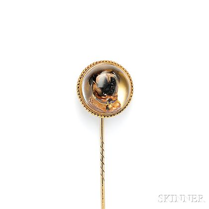Antique Gold and Reverse-painted Crystal Stickpin