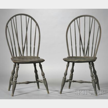 Pair of Brown-painted Braced Windsor Bow-back Chairs