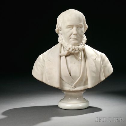 J. Daniel Perry (American, act. Late 19th Century) White Marble Bust of Horace Greeley