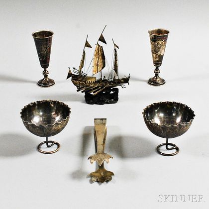 Six Pieces of Asian Silver-plated Tableware