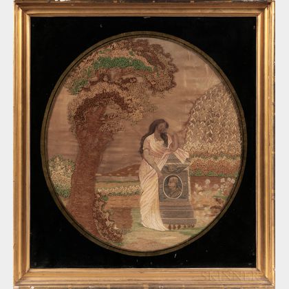 Silk Needlework "Virtue Weeping at the Tomb of Washington" Memorial Picture