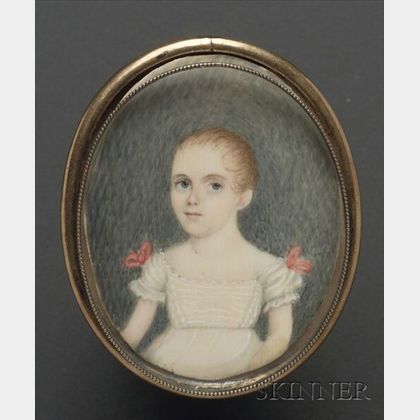 Portrait Miniature of a Young Child Wearing a White Dress
