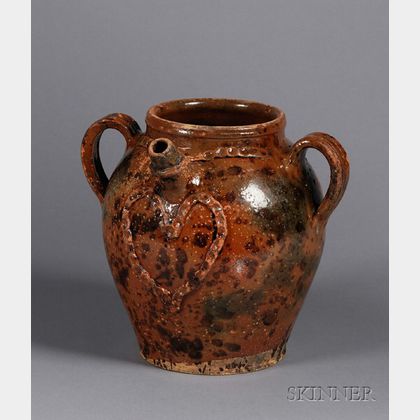 Redware Jug with Heart Decoration