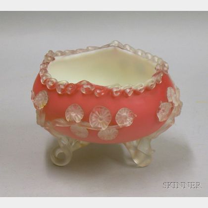 Late Victorian Pink Satin Glass Footed Bowl with Applied Colorless Glass Decoration