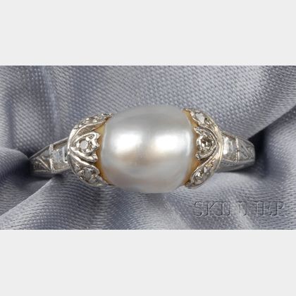 Art Deco Platinum, Pearl, and Diamond Ring