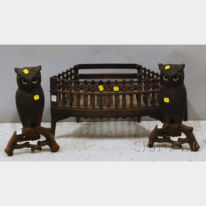 Lot - Pair of Cast Iron Cat Andirons with Glass Eyes