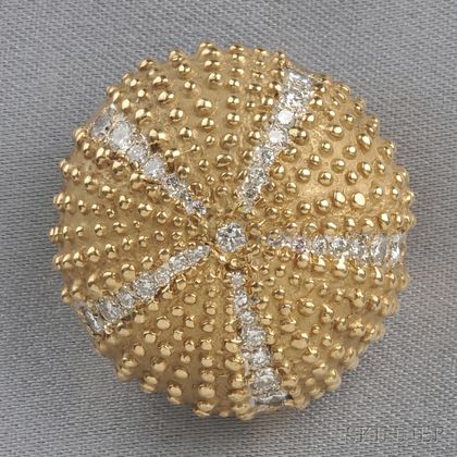 14kt Gold and Diamond Sea Urchin Pendant/Brooch