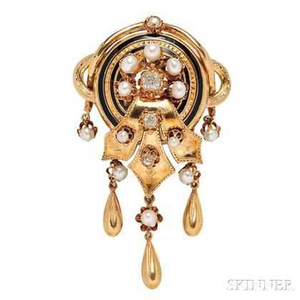 Antique Gold, Diamond, and Pearl Brooch