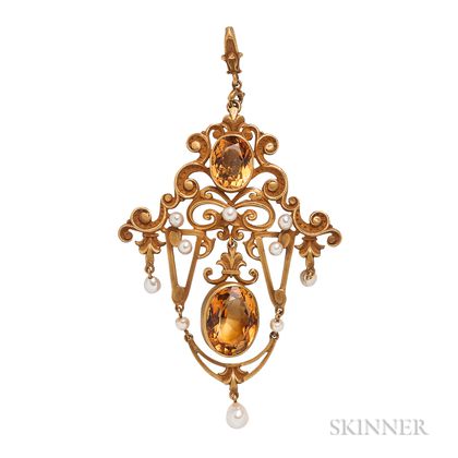 14kt Gold and Citrine Pendant/Brooch