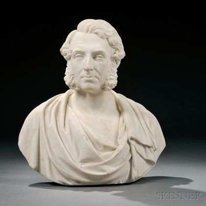 George Edwin Ewing (English, 1828-1884) White Marble Bust of a Man, Possibly Daniel Macnee